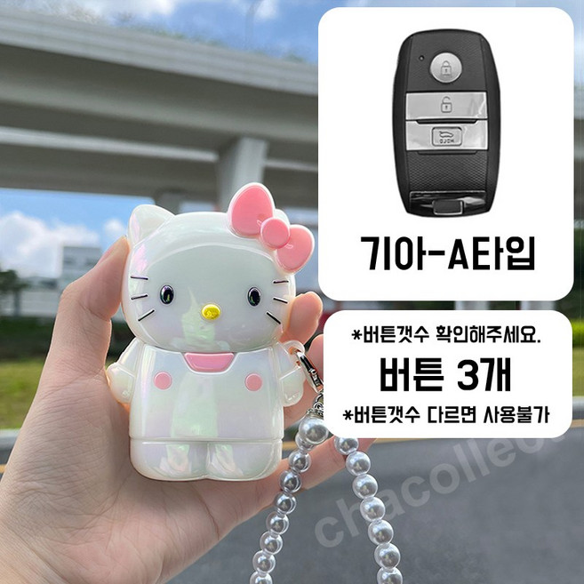 차콜렉트 키티 아이스 캐릭터 스마트키 케이스 키링 현대 기아 벤츠 BMW 자동차키 커버, 기아-A타입