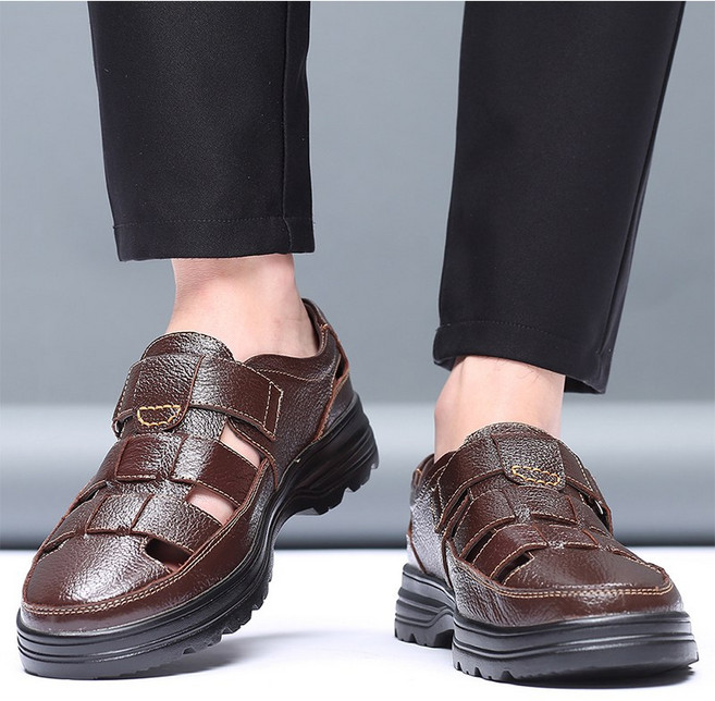 꽃소담 남자 펀칭 통가죽 벨크로 여름 구두 발편한 여름 샌들 빅사이즈 240-290 HZHF873