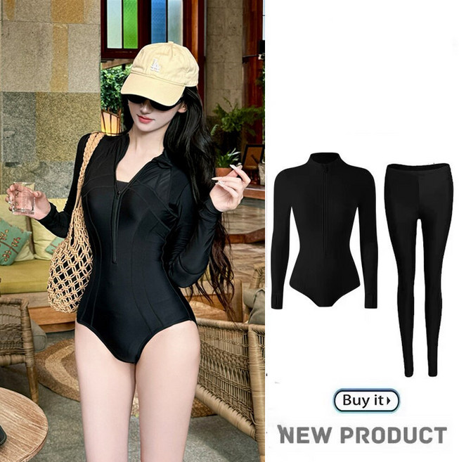 新款高領連體泳衣女長袖速幹防曬UPF5+潛水服水母衣三亞浮潛衝浪