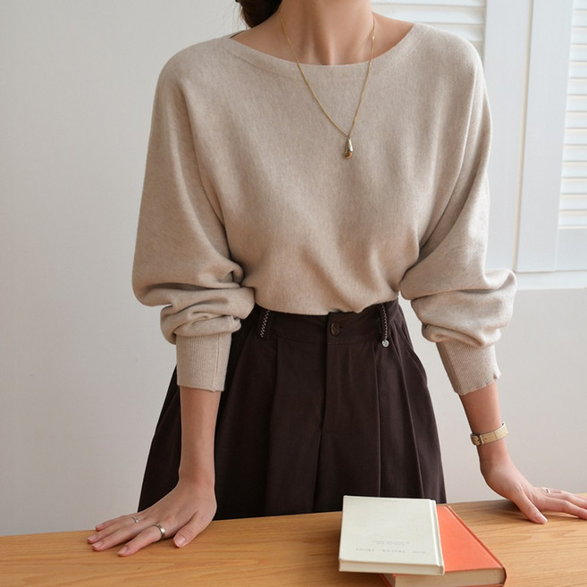 데일리앤 팔레트 여성 여리 가오리핏 보트넥 입술넥 니트 부드러운 베이직 이너 니트티 가을 겨울