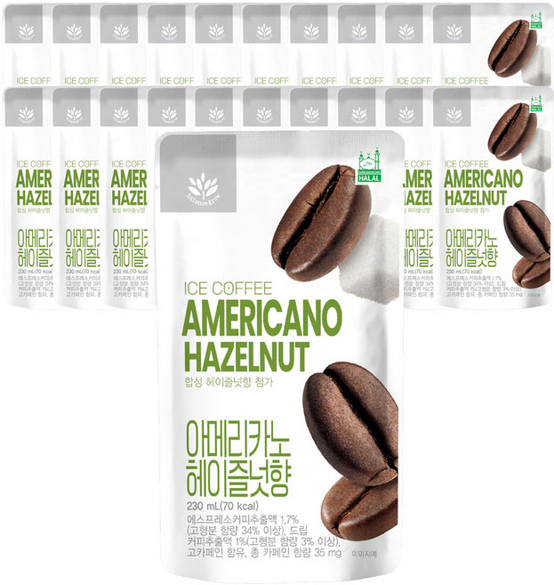 밸런스그로우 아이스파우치 음료 BG 아메리카노 헤이즐넛 커피 230ml x 10개입, 20개