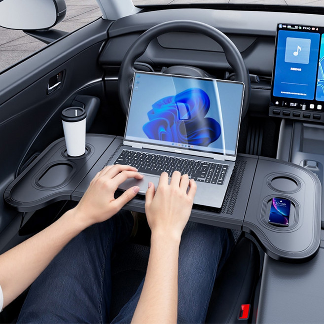 SUKI 접이식 차량용테이블 다용도 앞좌석 뒷좌석 사무용트레이 식탁, 블랙, 1개