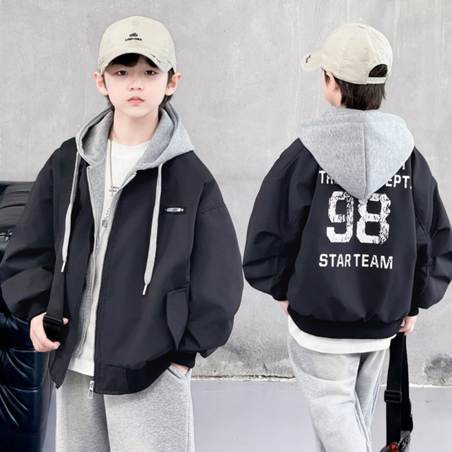 주디앤홀리 주니어 후드 레이어드 점퍼 스트릿 오버핏 점퍼 남아 간절기 바람막이 키즈 캐주얼 후드 자켓 데일리룩 초등학생 등교룩