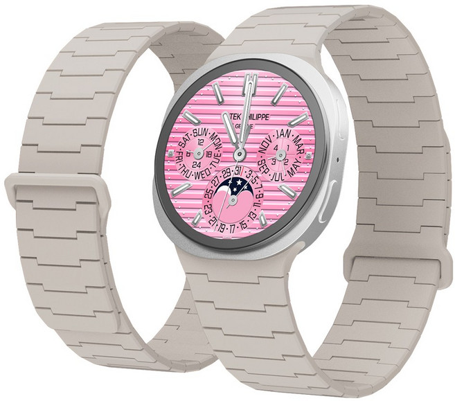 캘릭스 갤럭시워치 호환 실리콘 버클링 마그네틱 스트랩 밴드 시계줄, 베이지, 1개