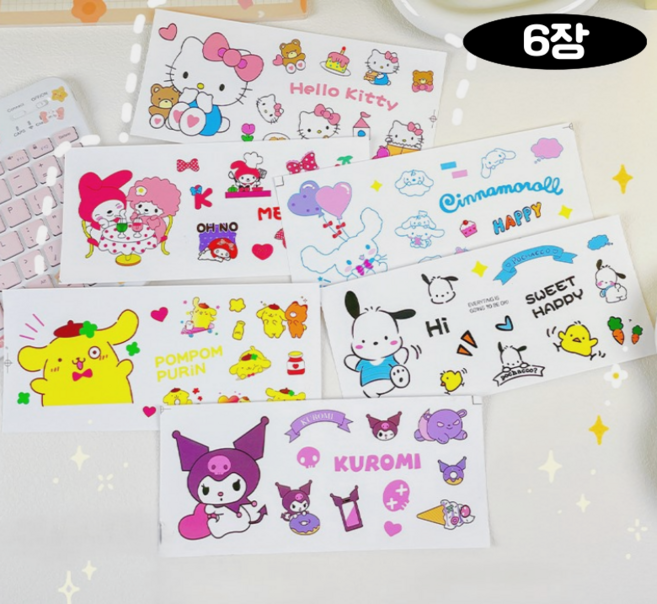 모모상점 산리오 투명 pvc 방수 스티커 세트 물병 노트북 캐리어 핸드폰 꾸미기, 1세트, A