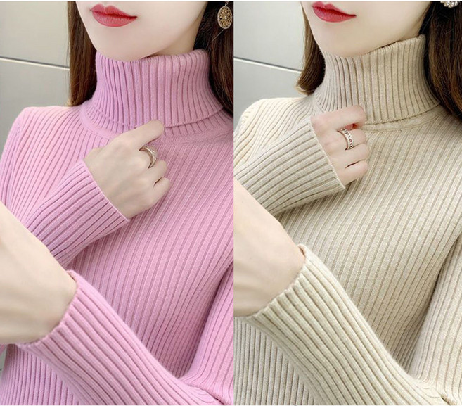 1+1 여성 목폴라 니트 스웨터 캐주얼 가을 겨울 도톰 터틀넥 상의 루즈핏 이너 니트티 기질 하이넥 니트 스웨터 2P CY