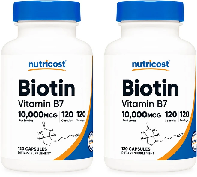 뉴트리코스트 비오틴 바이오틴 10000mcg 120캡슐 2개 비타민B7 Biotin, 120정 - 쿠팡