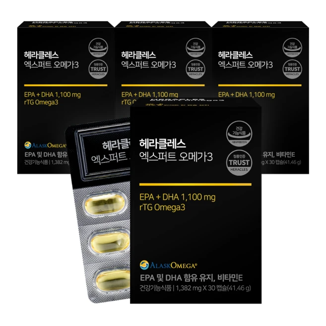 헤라클레스 엑스퍼트 오메가3 1382mg x 30캡슐, 4개, 30정 - 쿠팡