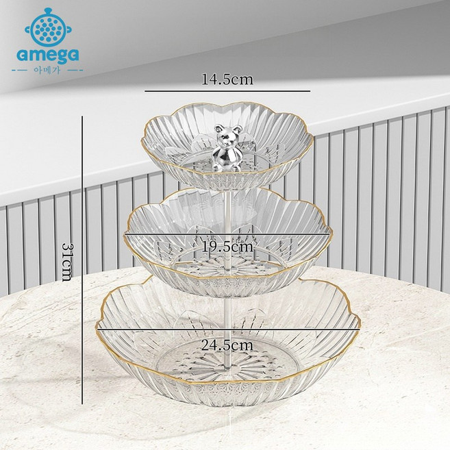 AMEGA 2단/3단 케이크 디저트 트레이, 투명 3단, 1개
