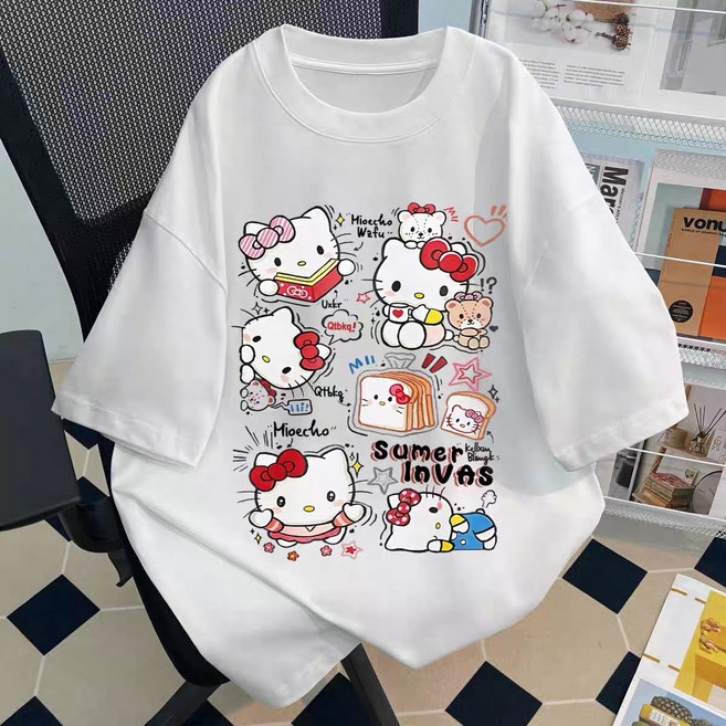다나에 순면 100% 큐티 헬로키티 토스트 프린트 여름 캐릭터 학생 반팔티 티셔츠 10컬러+Integrated International Trade Co. Ltd 머리핀