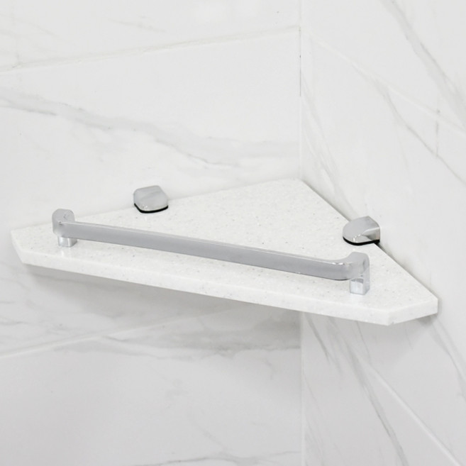 욕실플러스 욕실 화장실 인조대리석 국산 스노우 화이트 펄 크롬 코너선반, 1개