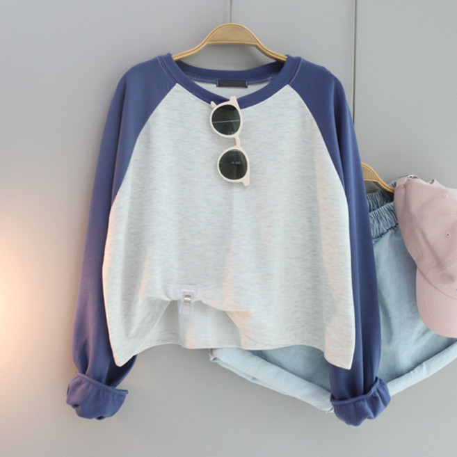 여성용 빅사이즈 오버핏 긴팔 라운드 데일리룩 체형커버 크롭티 루즈핏 나그랑 박스티