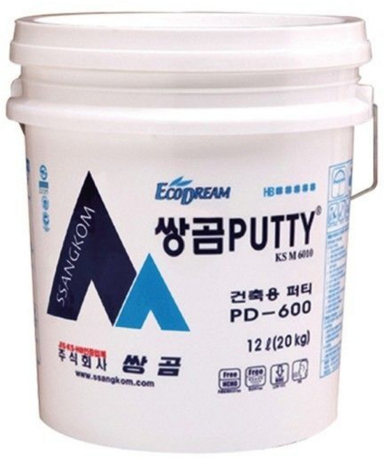 쌍곰 퍼티 PD600 대형 25Kg 대용량 내부용 핸디코트 메꿈 틈새 도배 바탕