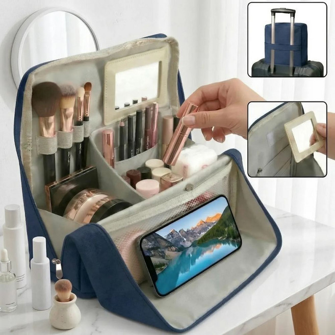 디어쿼츠 거울탈착 캐리어결합 스탠딩 화장품 파우치