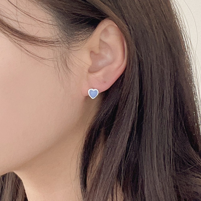 유얼모닝 실버925 베이비 블루 하트 아쿠아마린 원석 귀걸이