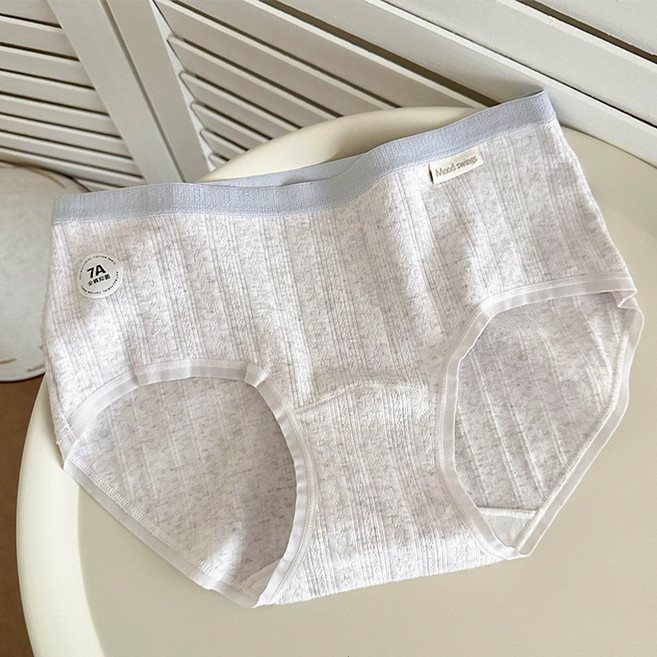 女士純棉內褲 抗菌全棉襠 中腰無痕, 藍色藍邊,M【80-100斤】