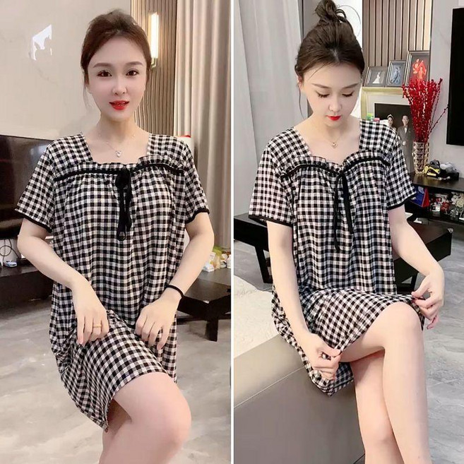 good 可外穿半袖睡裙女冰絲速幹家居服寬鬆大碼連衣裙