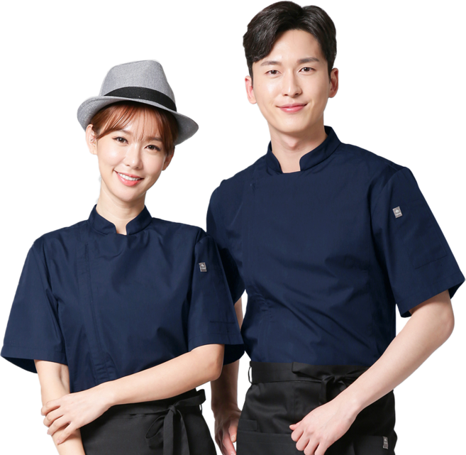 45수 곤색 집업 반팔 남녀공용 조리복 메쉬 조리 셰프 주방유니폼