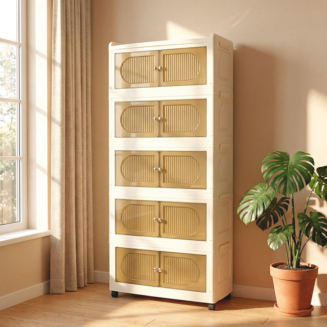 SHE-U 다용도 접이식 대용량 수납 정리함 플라스틱 리빙박스 거실 부엌 침실, 투명, 5개