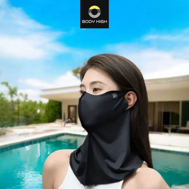 [바디하이] 자외선 차단 마스크 파크골프 라이딩 러닝 등산 2P, 블랙+블랙