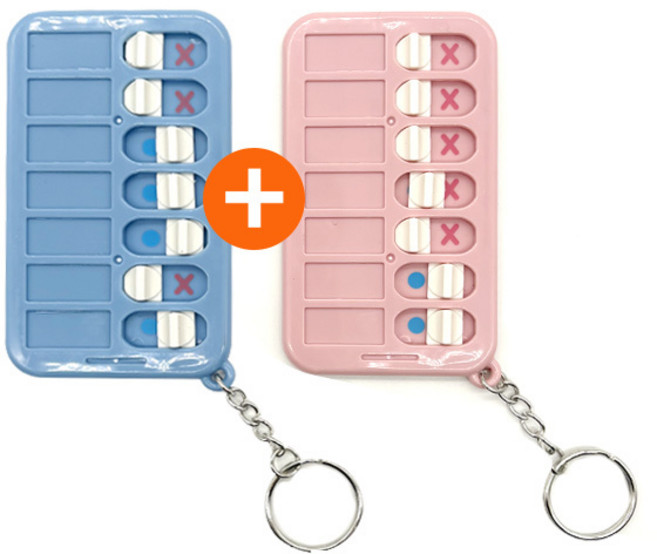 1+1 휴대용 미니 체크보드 열쇠고리 키링 매일 스케줄 계획표 생활 루틴 습관 투두리스트, 핑크+블루