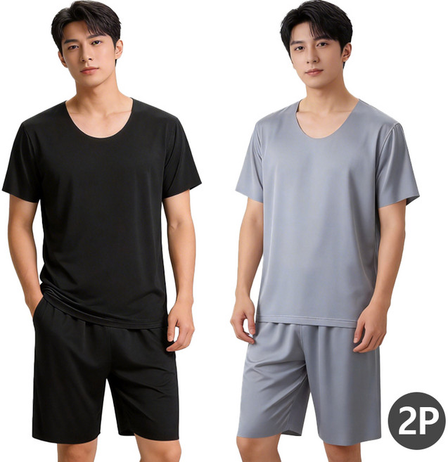 남성 여름 냉감 반팔 잠옷 남성용 빅사이즈 데일리 홈웨어 세트 2P