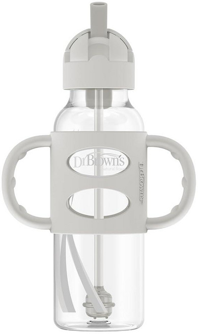 닥터브라운 내로우넥 실리콘 핸들 추달린 빨대컵 250ml 핑크, 그레이, 그레이, Gray