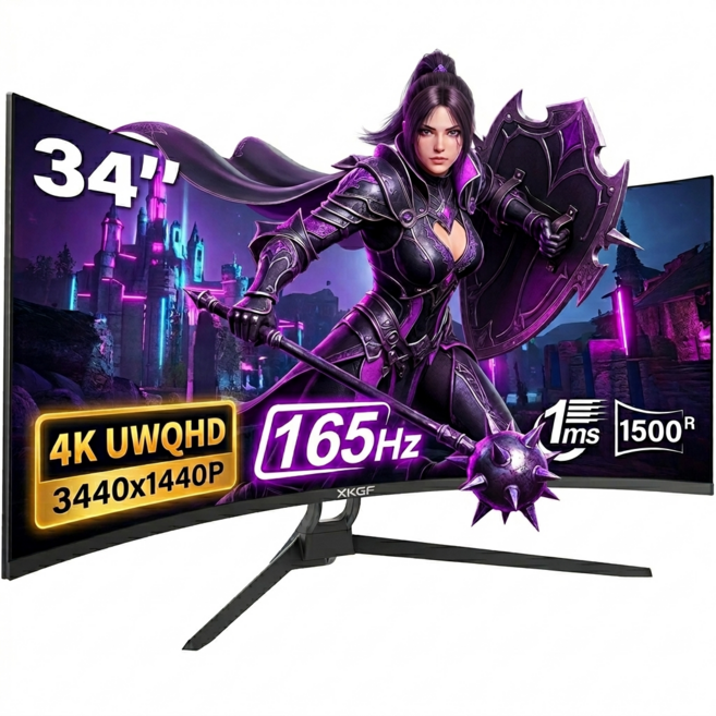 34인치 울트라와이드 커브드 게이밍 모니터 165Hz 4K 27인치 200Hz FHD 모니터 XKGF, 34인치 4K165Hz 높이 조절 불가, 88cm