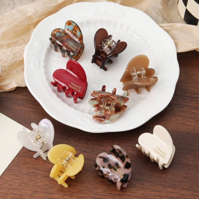 라키샵 1+1 2개 세트 프랑스 미니 마블 자개 호피 미니 삼각 헤어 집게핀 앞 머리핀 옆머리 반묶음 프렌치