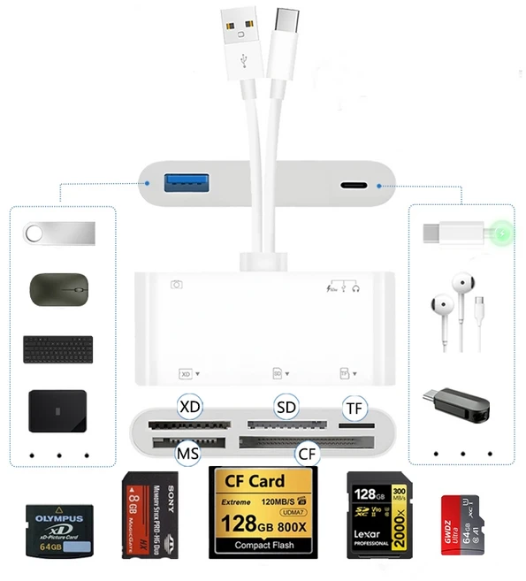 9in1 멀티허브 외장하드 TF SD XD CF MS 카드리더기 PD60W충전, 화이트 - 쿠팡