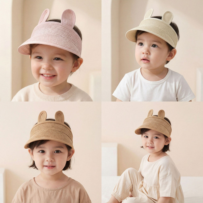 솜니움베베 아동 토끼 귀 밀짚 썬캡 키즈 여름 바이저 모자