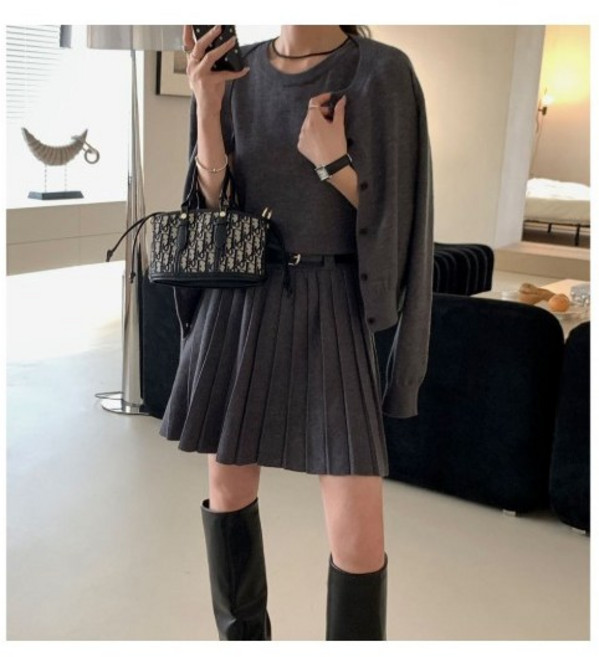 하객 데이트 일상 예쁜 니트 원피스 가디건 세트