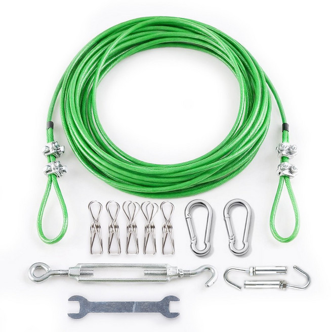 아띠꼴로 간편설치 와이어 빨래줄 옥상 야외 캠핑 여행용 빨래끈, 그린