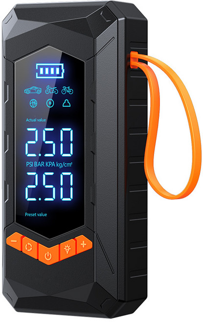 PCMOS무선 타이어 공기압 주입기 6000mAh 대용량 보조배터리 LED 자동차 자전거 오토바이 농구공 다용도 에어펌프, 블랙, 1개