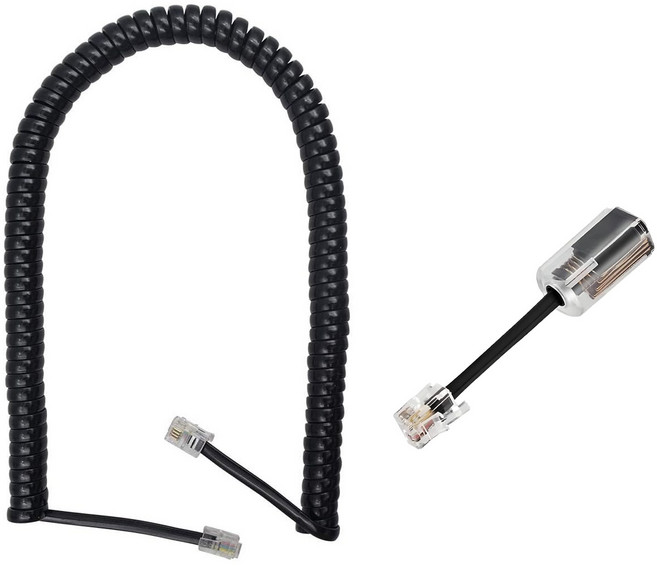 전화 수화기선 스프링선 전화선 꼬임방지기, 1세트, 3m, RJ9 4P4C Black