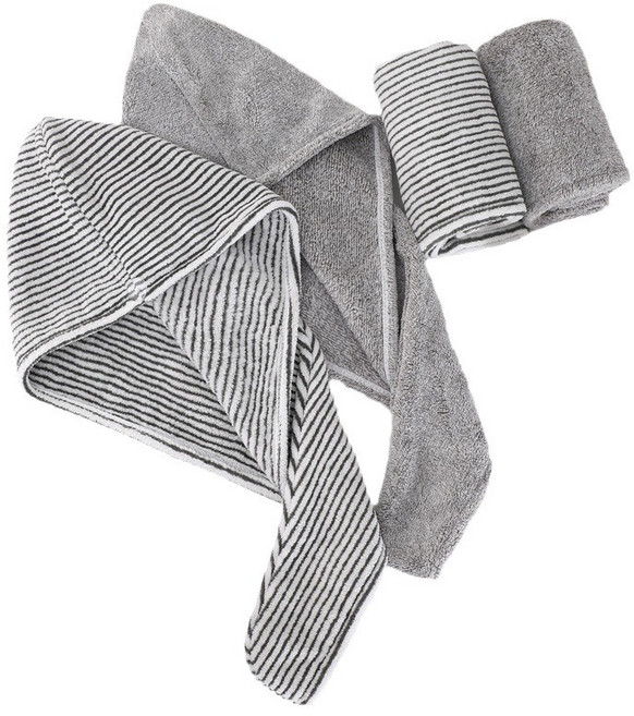 이몰리스 대나무 숯 섬유 모던 헤어 드라이 캡 타올, 스트라이프 그레이, 2개