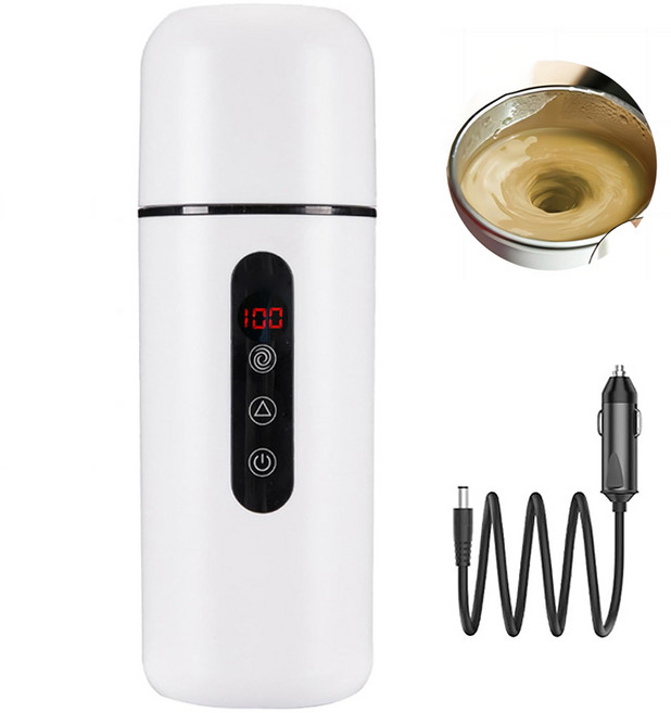 프리라이프 - 휴대용 스마트 차량용 전기포트 자동차 커피포트 회전컵 12V 24V 겸용, 백색, SJ74