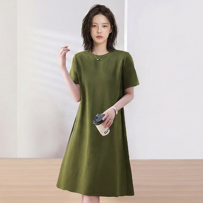 드마엘 이본 무지 반팔 미디원피스 (2color) 여성 원피스+델로나