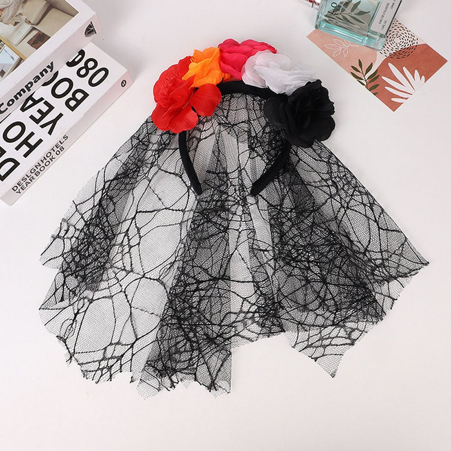 쿠이시 할로윈 파티 유령 호박 해골 악마 헤어밴드 코스프레 머리띠, 1개입, 베일 오렌지레드