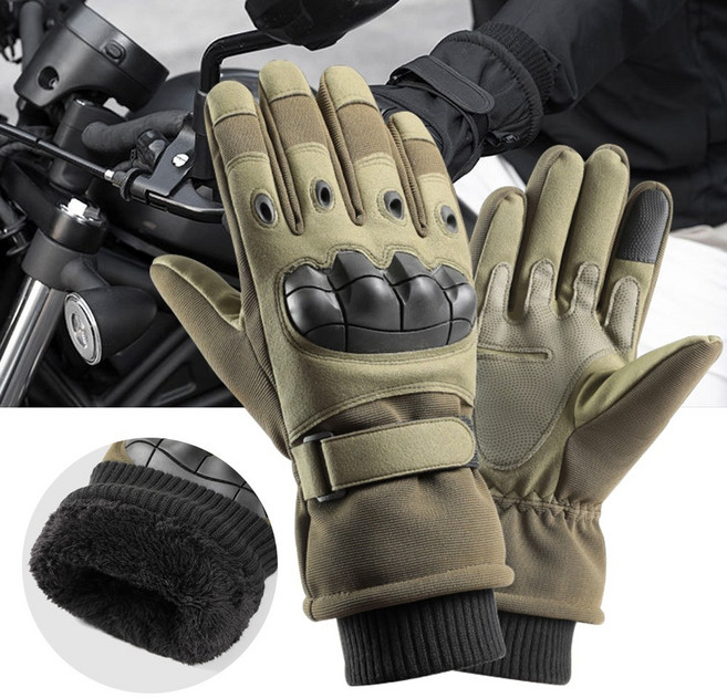아띠꼴로 오토바이 자전거 킥보드 겨울 방한 장갑 기모 털장갑, 올리브그린