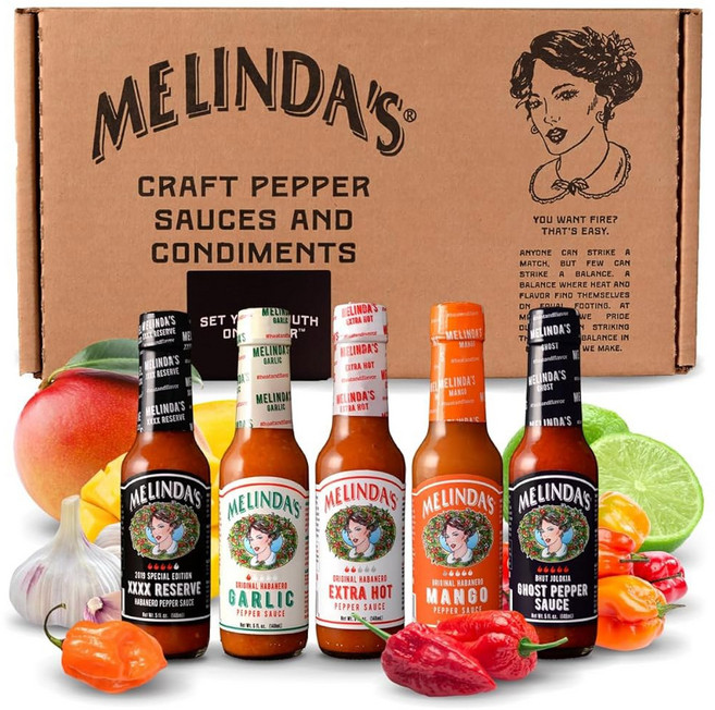 디핑 소스 Melinda's 멜린다의 매운 다양 세트 매운맛 수준이 다양한 고급 선물 XXXX트 리저브 마늘 하바네로 매우 망고 유령 고추 포함, Habanero Variety 5 Pack