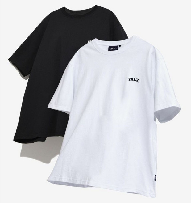 예일 반팔 티셔츠 남녀 공용 커플 세미 오버핏 반팔티 1+1 화이트 블랙 2팩