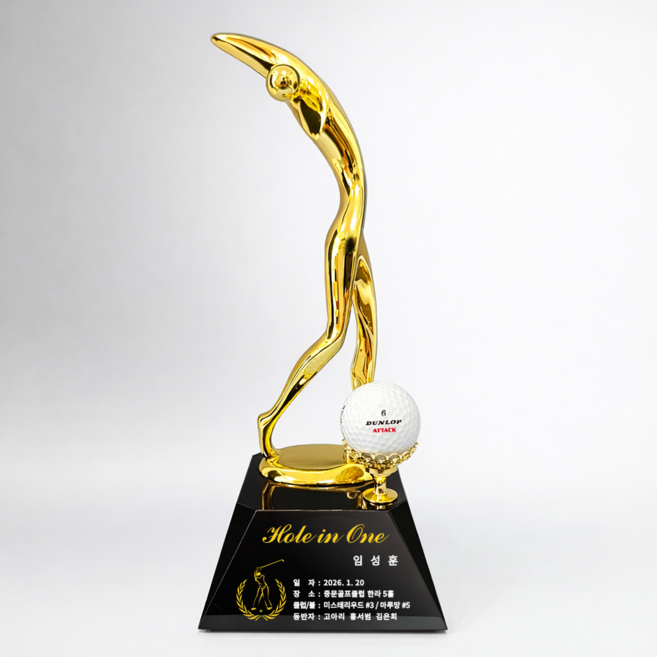 더좋은상패 골프트로피 홀인원패 싱글패 이글패 금속스윙인형 블랙크리스탈, 금색