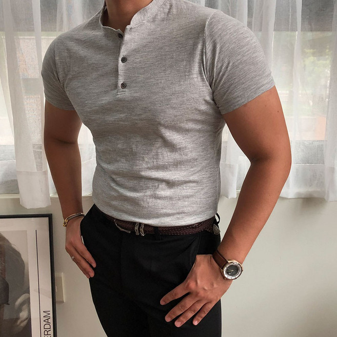 [남자다잉] 슬림핏 헨리넥 반팔