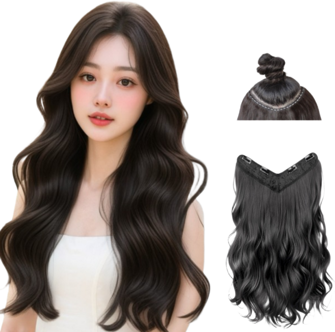 디올드 진짜보다 자연스러운 60cm 봉고데기 내추럴 웨이브 헤어피스, 1개, 다크블랙