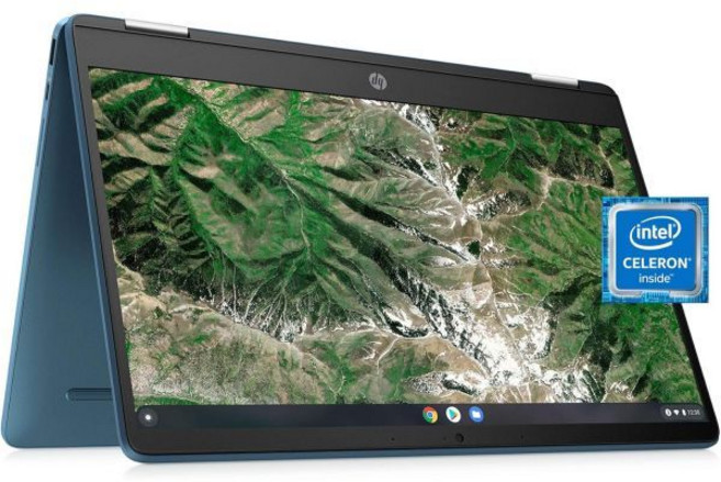 HP 노트북 X360 14a 크롬북 14인치 HD 터치스크린 모든 각도에서 즐길 수 있는 인텔 셀러론 4GB DDR4 64GB eMMC WiFi 웹캠 스테레오 스피커 블루투스, Nocturne Blue, x360 14a-ca0090wm, Chrome