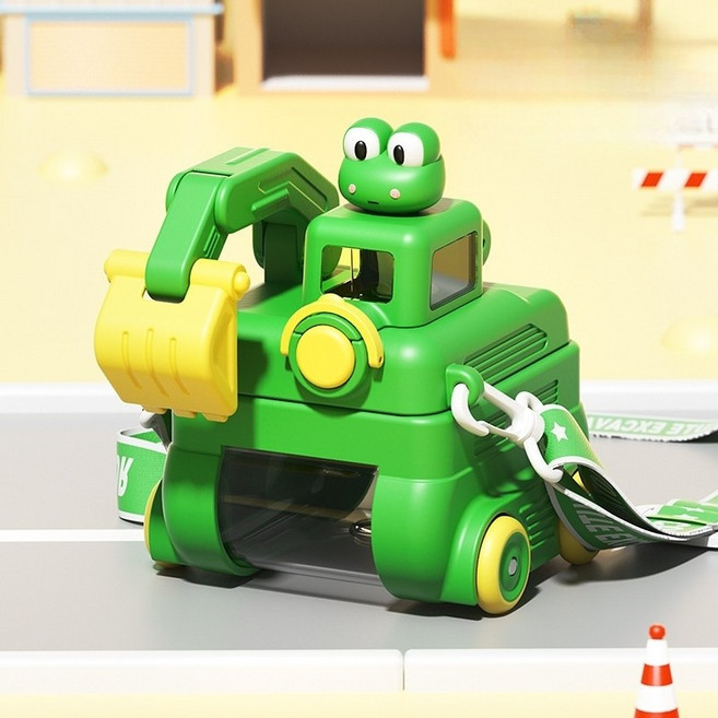 포크레인 물병 빨대컵, 그린, 1개, 500ml