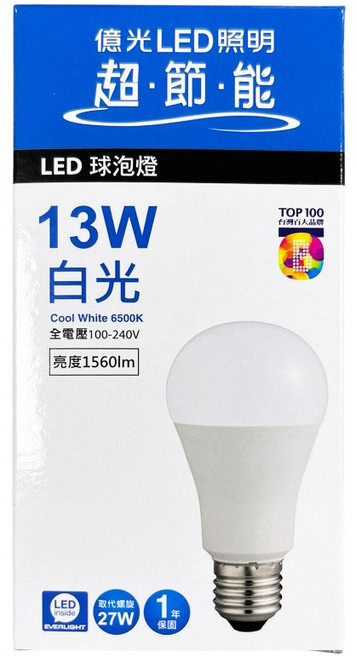 EVERLIGHT 億光 超節能 LED球泡燈 1560LM, 1個, 白光