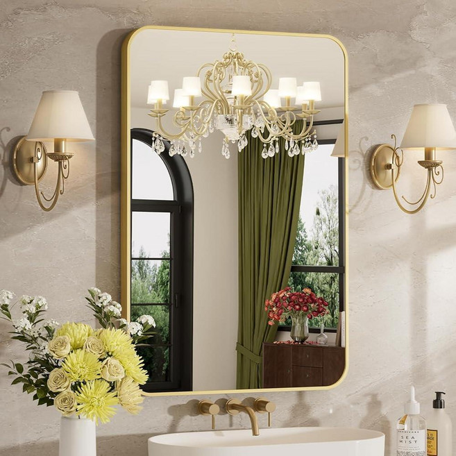 30x36 Inch Bathroom Mirrors for Over Sink Brushed Gold Rectangle Mirror or Entryway Wall Mounted, 30x36 Inch Bathroom Mirrors fo