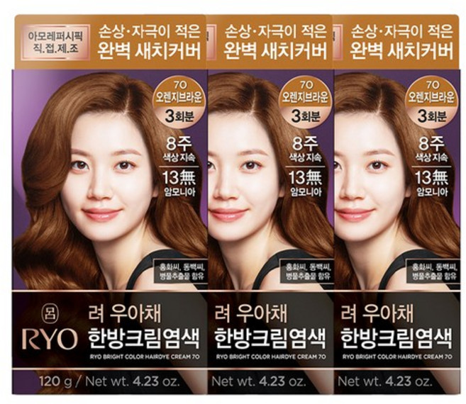 [아모레] 려 우아채 영양새치염색 120G, 오렌지브라운, 3개